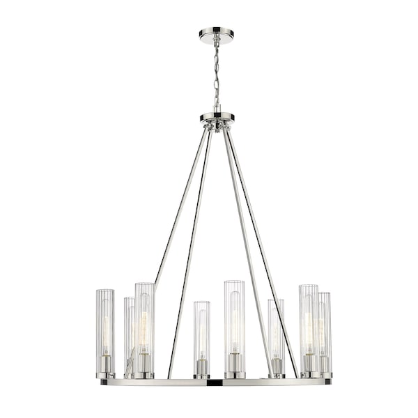 Beau 8 Light Chandelier, Polished Nickel & Clear